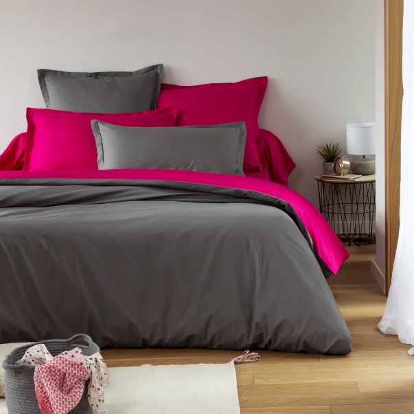 Coton 57 fils - Nouvelle gamme - Fushia / Anthracite | Linge de lit uni | Tradition des vosges