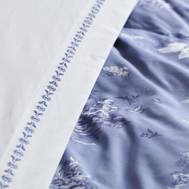 Drap plat Poème Bleu - Percale de coton