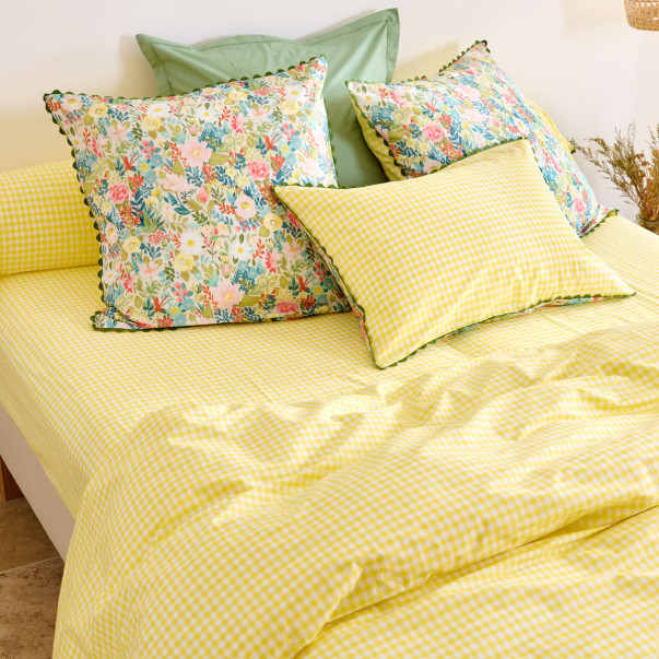 Drap housse Lili vichy jaune -...